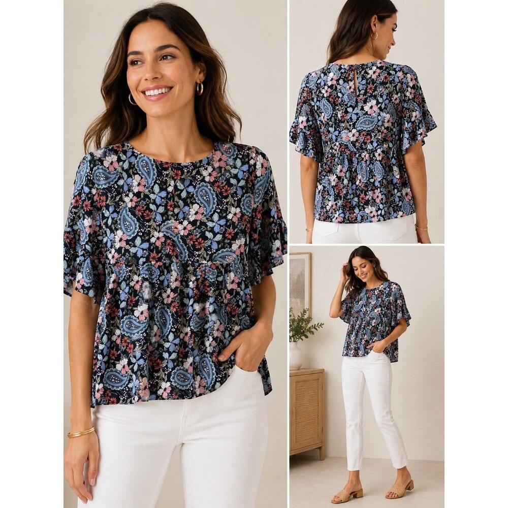 NWT LOFT Baisley Floral Women S Floral Blouse Top Boho Cottagecore Romantic Cute